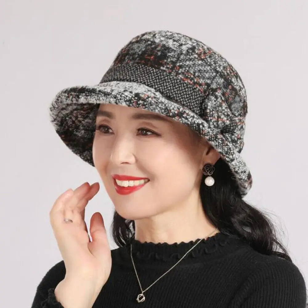 Warm Tweed Knit Hat Fashion Breathable Headdress Bucket Cap Dome Vintage Fisherman Hat Women