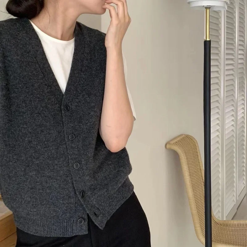 

Layered Wool Vest Women, Autumn And Winter Cardigan, Loose Sleeveless Cashmere Knitted Sweater