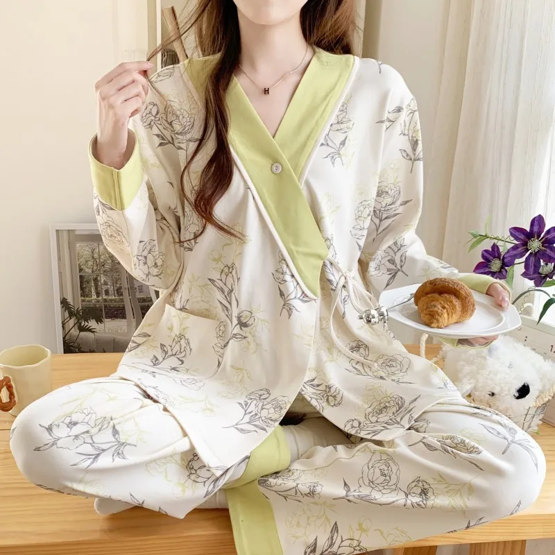 月経着用春、秋、夏薄い産後吸汗マタニティパジャマ調節可能な授乳ホームウェア