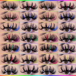 5D Colored Lashes Bulk Wholesale White Blue Green Red 3D Fluffy Mink Lashes Natural False Colorful Eyelashes Box Package Makeup