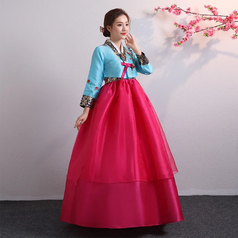 Hanbok para mujer, traje tradicional coreano, ropa de corte de actuación de palacio minoritario, vestido de baile de fiesta de boda de Año Nuevo con flores