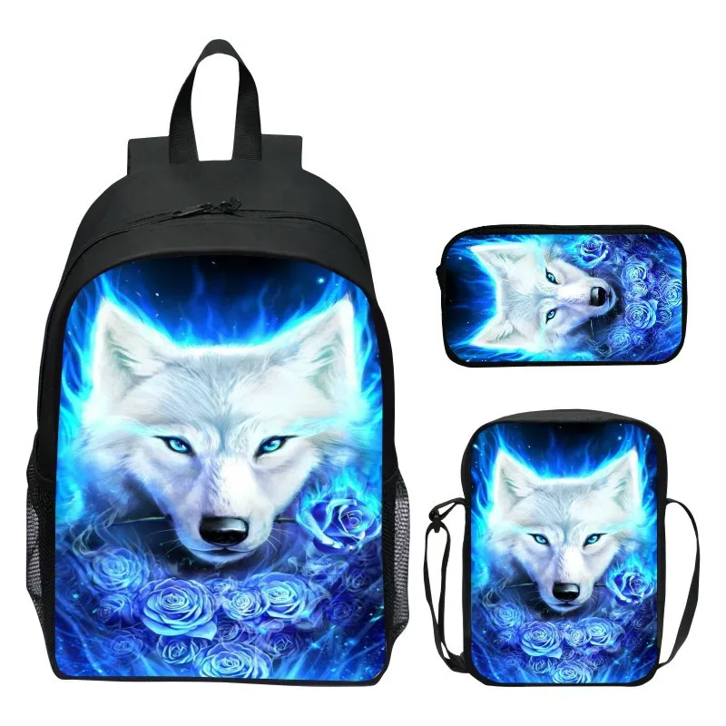 Conjunto de mochila para niños de 16 pulgadas, mochila de escuela primaria Magic Wolf, bolso de hombro, estuche para lápices