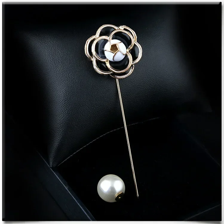 Fashion New Sweater Lapel Pins and Brooches Rose Flower Corsage Camellia Long Needle Pin Women Shawl Scraf Buckle Accessories