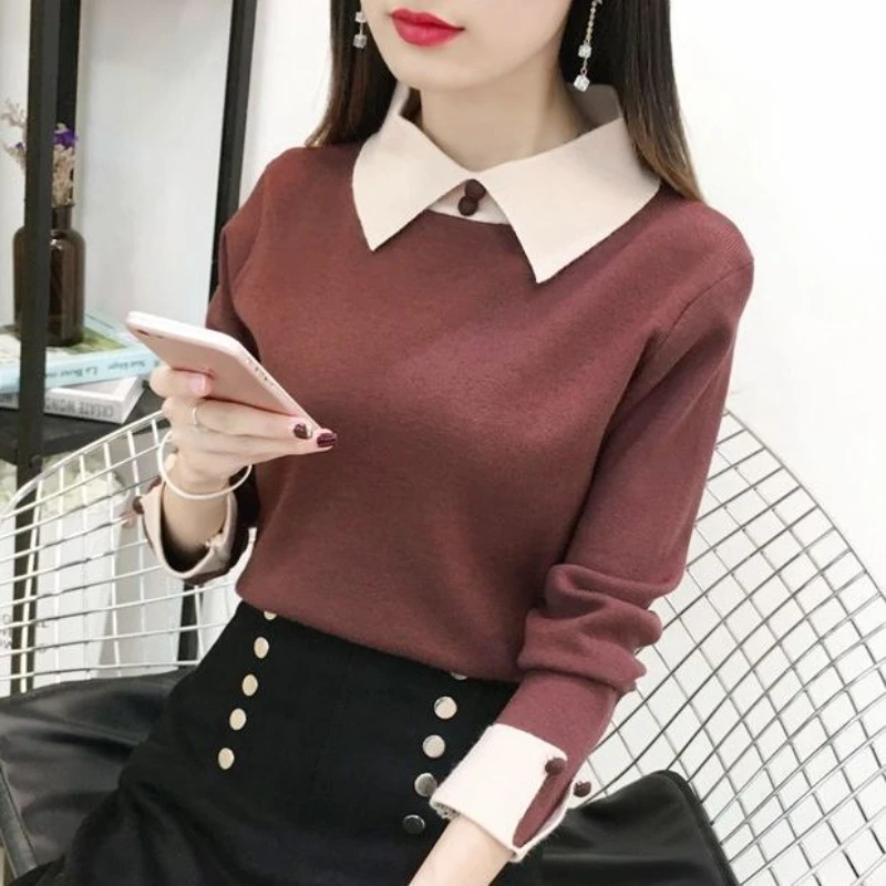 

Women's Sweater Pullover Coat New Fashion Doll Collar Long Sleeve Knit Female Jumper Tops Bottoming Shirt G546