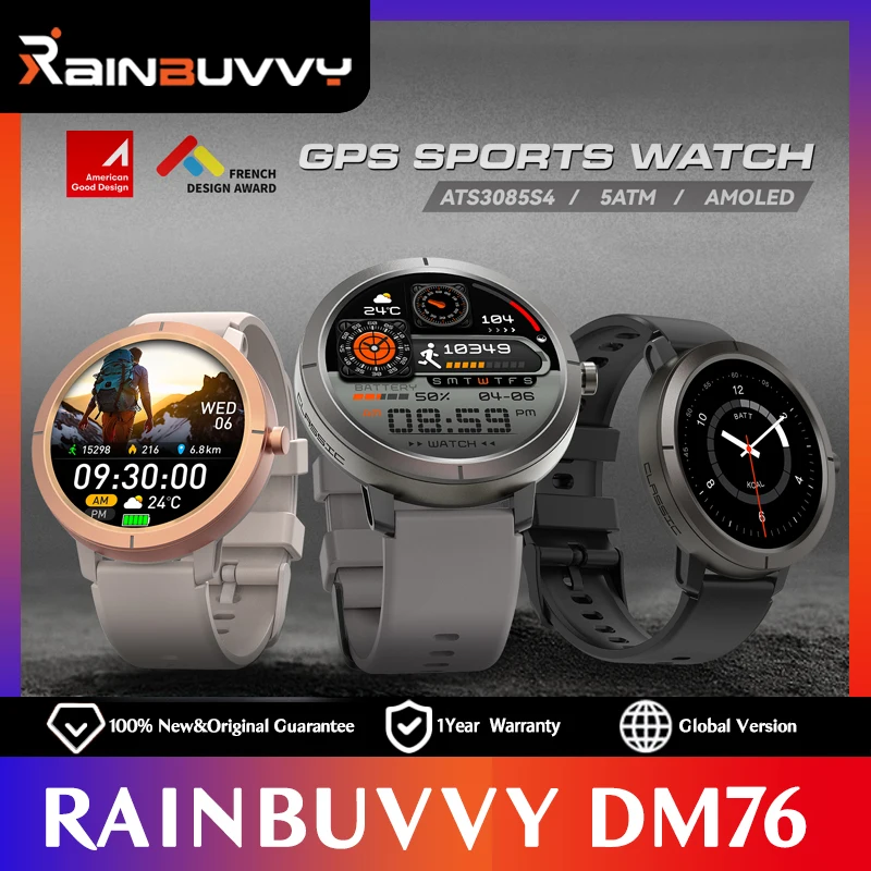 

Rainbuvvy DM76 GPS Смарт-часы 1,32-дюймовый AMOLED-дисплей Поддержка ГЛОНАСС BDS Galileo NAVIC QZSS 5ATM Водонепроницаемые умные часы
