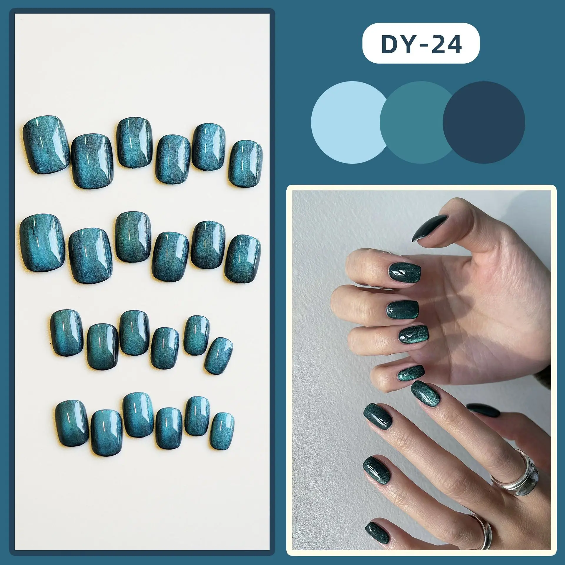 Unhas Artificiais Vestíveis, Série Cat's Eye, Pressione em Unhas Acrílicas, Arte de Capa Completa, Dicas Stick on Nails, 24pcs por conjunto