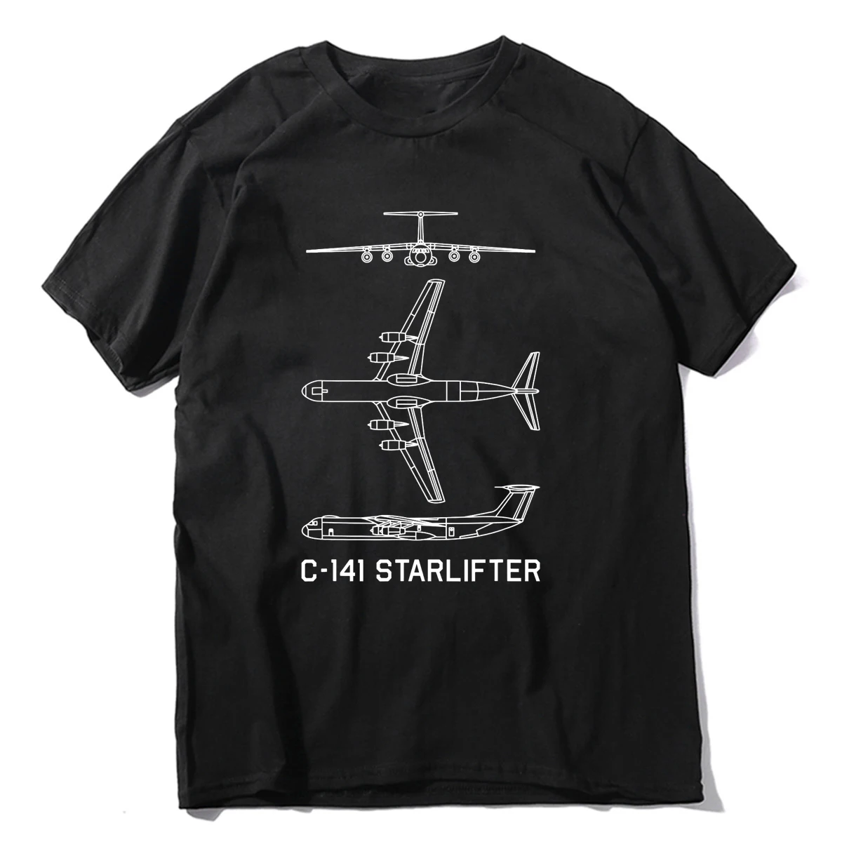 C-141 Starlifter American Plane Airplane Blueprint Men T-Shirt Short Casual 100% Cotton Shirts