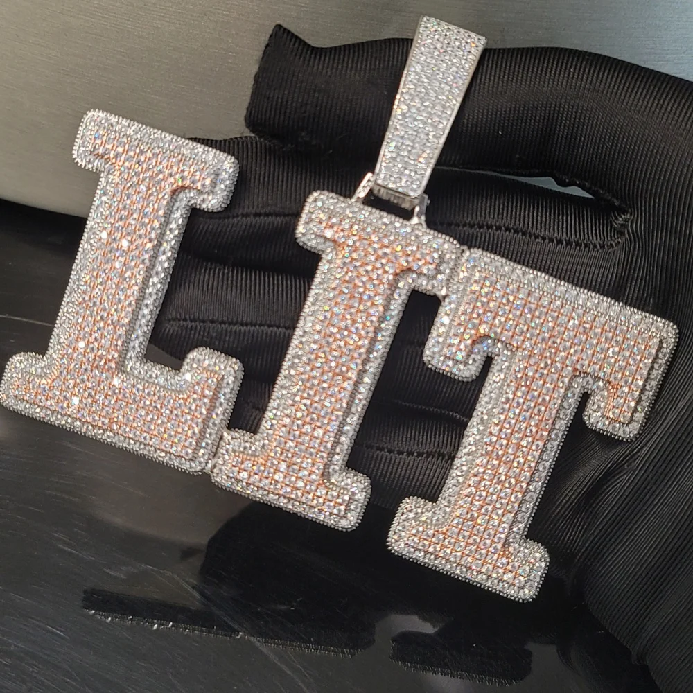 Custom Big Bold Letter Necklace Hip Hop Pendant Can Pass Through 24MM Chain Iced Out Number Nameplate Jewelry Personalized Gifts