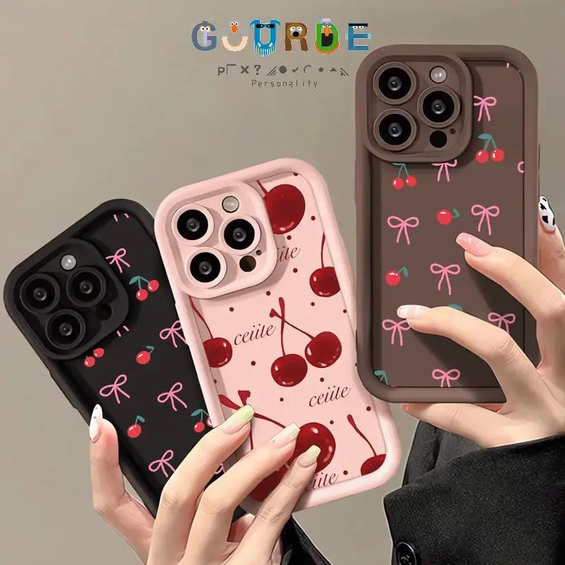 

Gourde Fresh Cherry Bowknot Patterns Matte Phone Case for Iphone 16 15 14 12 13 11 Pro Max Ip 7 8 Plus Iphon X Xs Xr Xs Max
