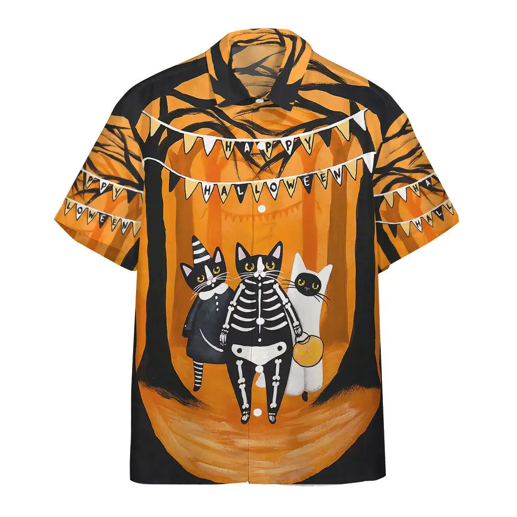 Scary Kitten Print Men's Short Sleeve Shirt Hawaiian Men's Lapel Top Large Size Casual On Time Shirt 2024 New Style