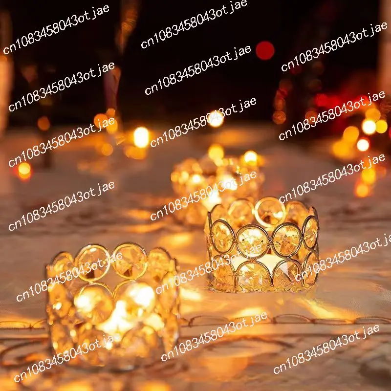 

European light luxury creative gold crystal candle holder ornament romantic candlelight dinner atmosphere photo prop decoration