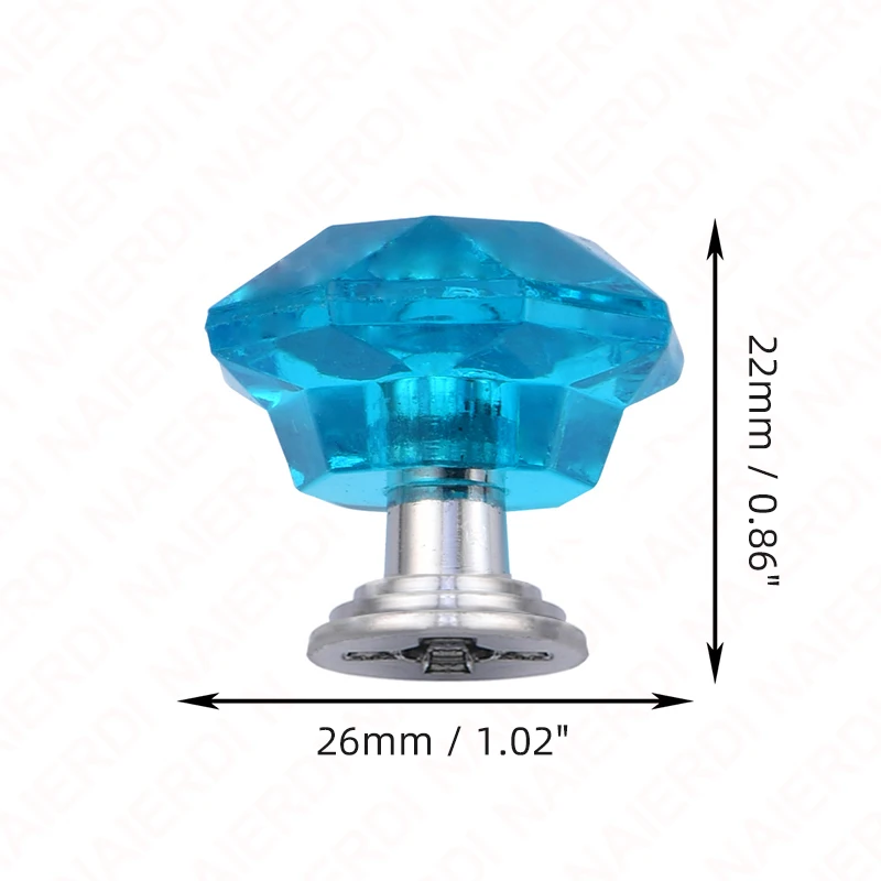 NAIERDI 10er-Pack bunte Acryl-Diamant-Schrankknöpfe, 26 mm, goldene Küchengriffe, Kristall-Möbelgriffe, Schranktürgriffe