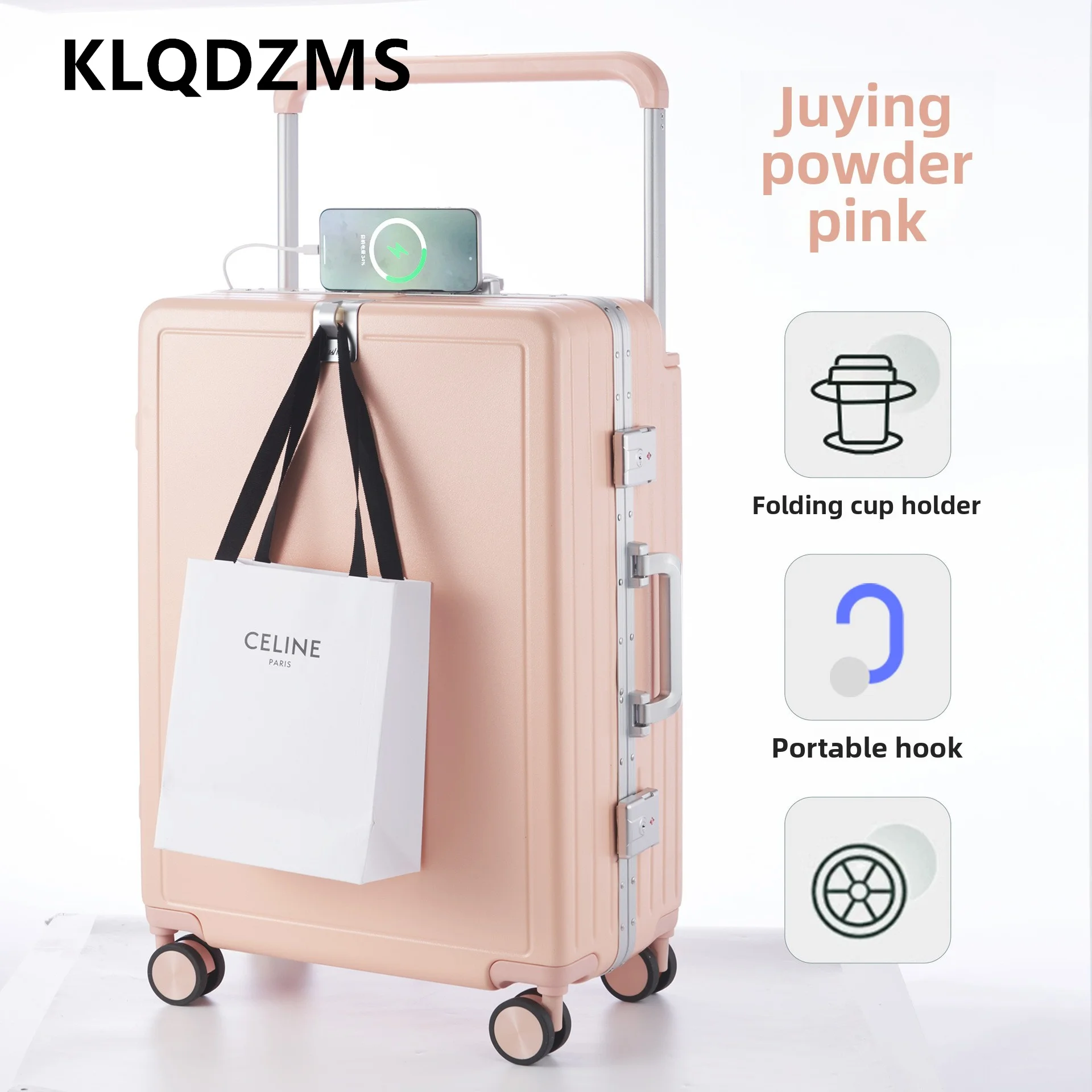 حقيبة KLQDZMS مقاس 20 بوصة 22 بوصة 24 بوصة 26 بوصة صندوق صعود جديد ABS + PC حقيبة تروللي بعجلات ذات سعة كبيرة أمتعة متدحرجة قوية ومتينة