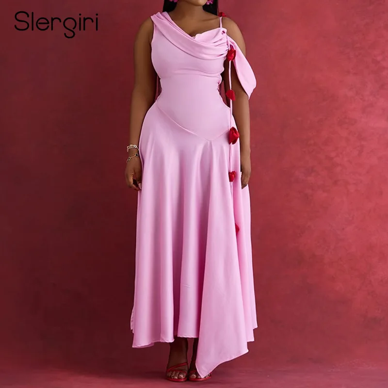 

Slergiri Women's Swinging Collar Elegant Long Dress 2025 Summer High Waist Sleeveless Party Slim Ladies Big Swing Dresses
