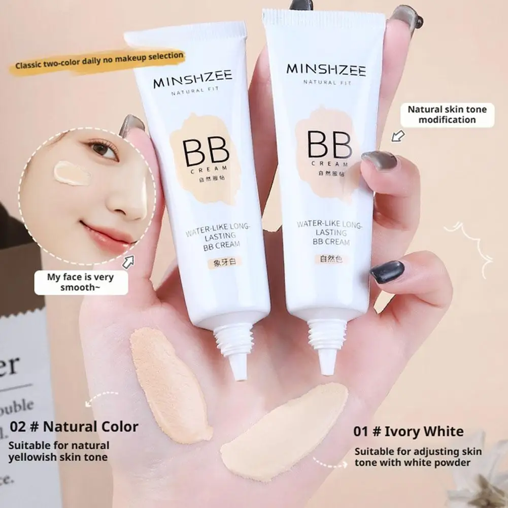 كريم بي بي طويل الأمد يشبه الماء من MINSHZEE - أبيض عاجي طبيعي، كريم عزل خفيف الوزن لمكياج الوجه