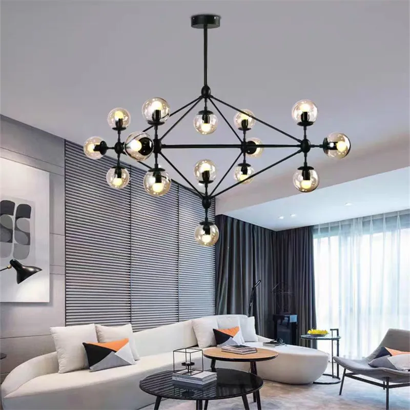 American geometric Chandelier Beans Glass molecular light Loft Living Room Bedroom Industrial Coffee large chandeliers hanging