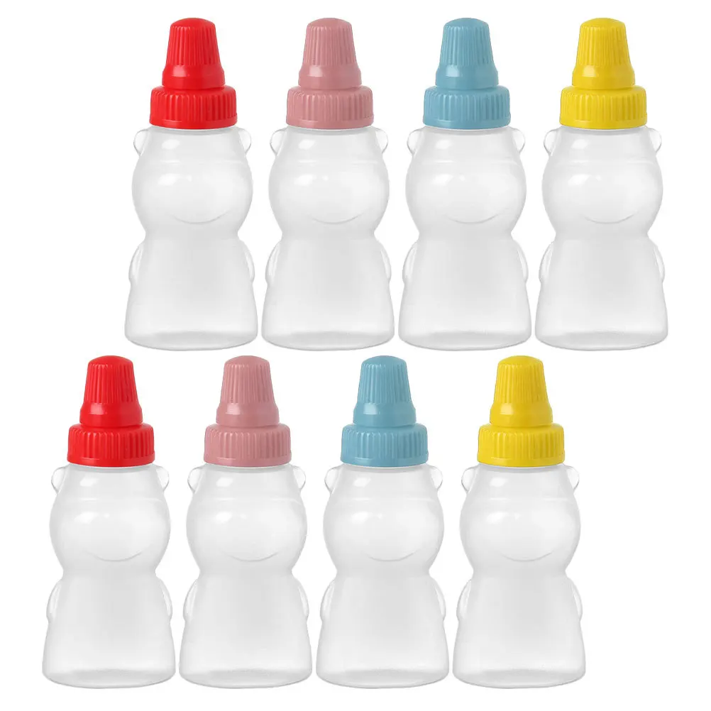 8Pcs Mini Bear Sauce Bottles Plastic Reusable Condiment Containers for Soy Sauce Ketchup Salad Dressing Outdoor Kitchen