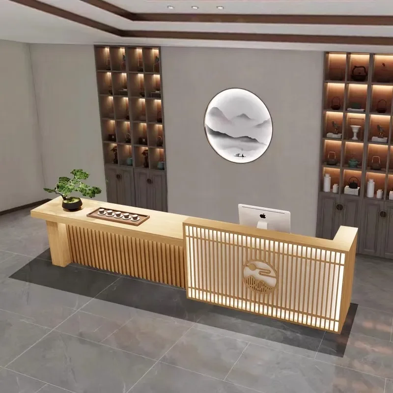 for New Chinese Style Tea Room Bar Integrated Foot Bath Ear Health Center Front Desk Retro Cash Register Counter