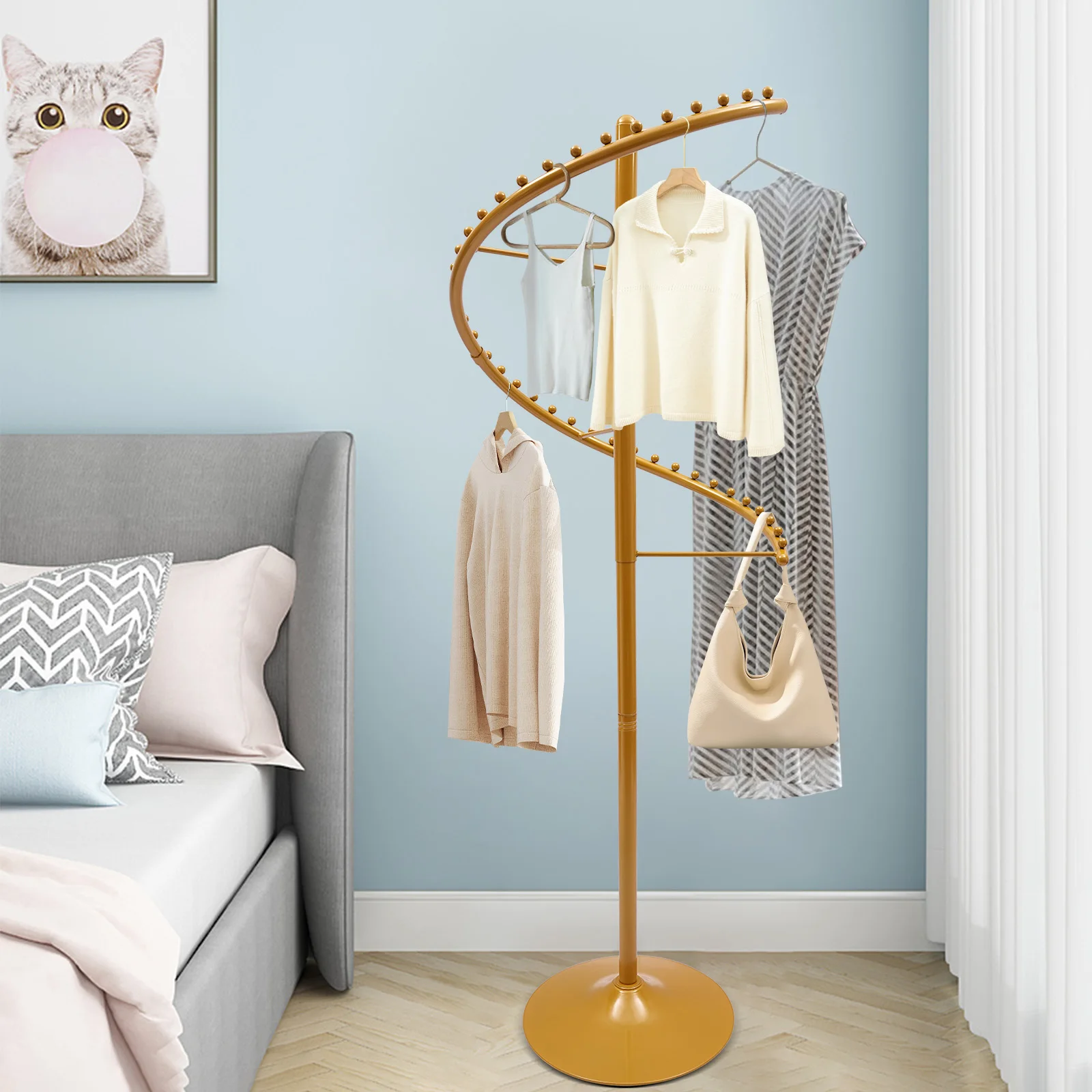 

360° Rotating Garment Rack Spiral Clothing Display Stand, Modern Gold Iron Drying Rack, Storage Organizer for Hat,Scarve&Clothe