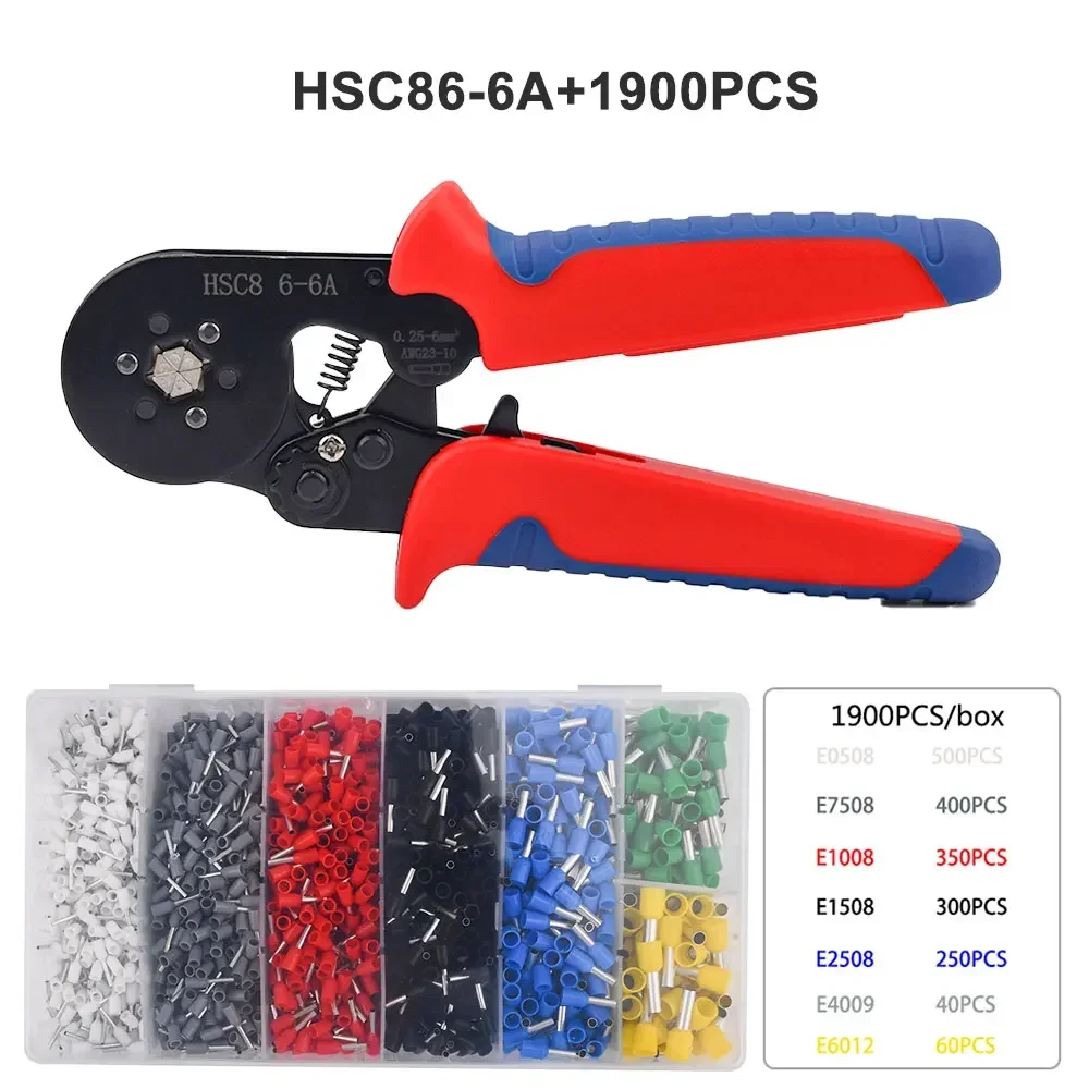 Manual Crimping Pliers HSC8 6-4A/HSC8 6-6A Tube Terminal Crimping Tool With Terminal Tip Set for Home Improvement and Electrica