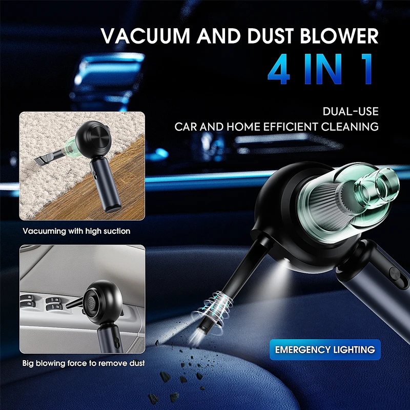 Portable Handheld Cordless 4-in-1 Vacuum Cleaner Air Duster Brushless Motor Stepless Speed Regulation 6000mAh Battery Car Use