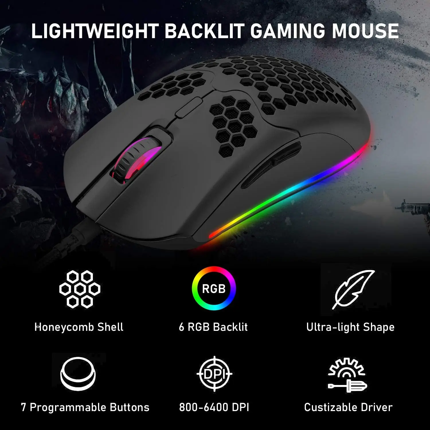 AK33 Gaming Keyboard and Mouse Combo, 82 Key Backlight Mechanical Gaming Keyboard,65G Lightweight Honeycomb Mouse