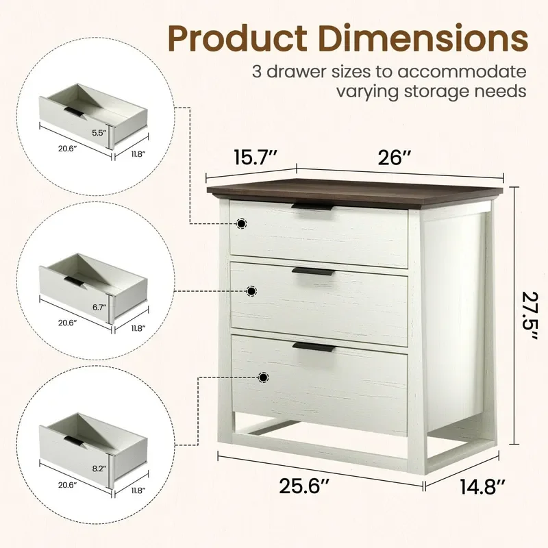 Factory Wholesale Wooden Side Table with 3 Drawers Spacious Storage Nightstand Bedside Table for Bedroom Living Room