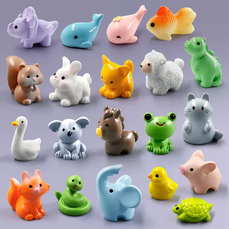 20Pcs Dinosaurs Triceratops Dolphins Whales Fox Rabbit Pig Cat Frog Fish Figurine Miniature Fairy Garden Decoration Accessories