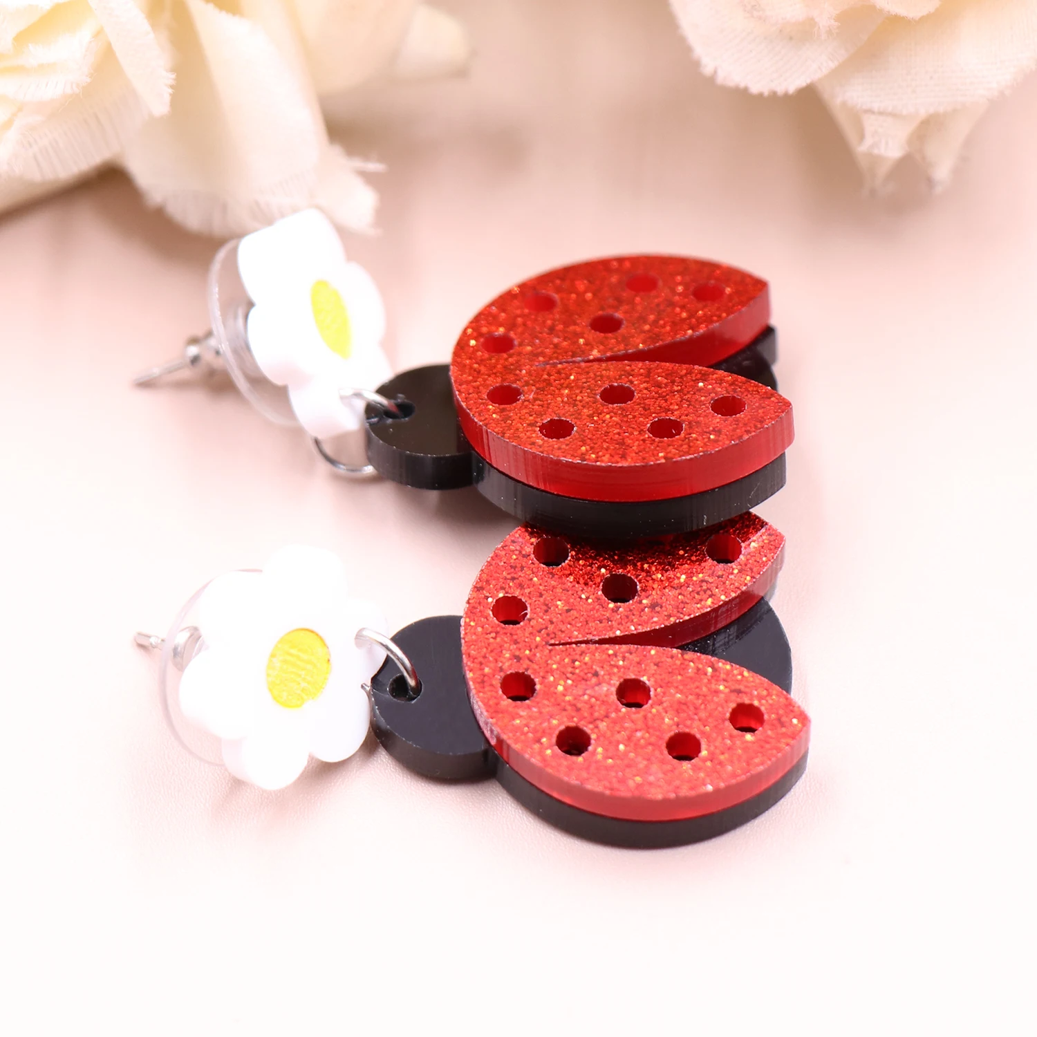 1pair Top fashion CN Drop Ladybug cute Acrylic earrings Jewelry for women