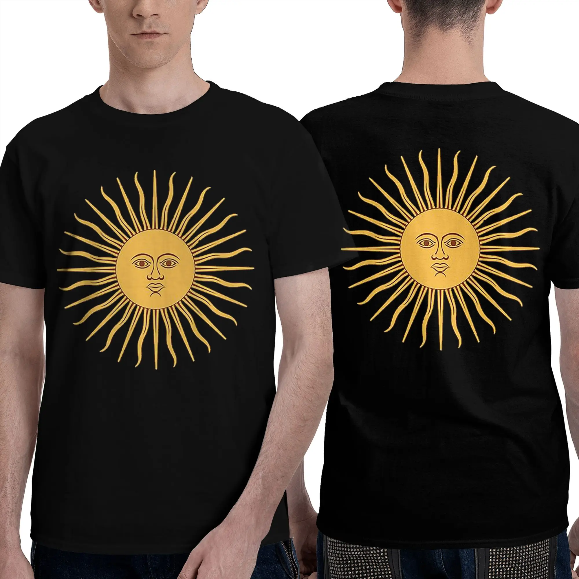 100% Cotton Sun of May Flag of Argentina T-Shirt Men's Double Sided T Shirt Men Crew Neck Summer Shirts Tops S-6XL