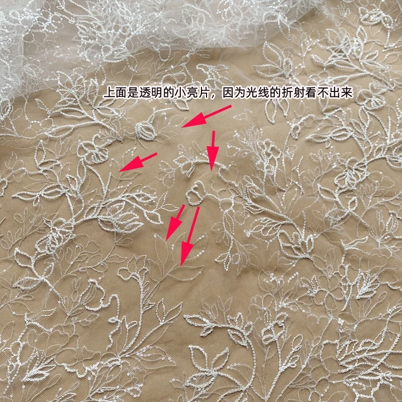 Off White Hollow See-through Skirt Dress Material Small Delicate Sequins Sparkly Lace 1 Yard 2023 NEW