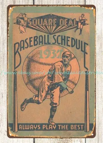 home decor furnishing 1937 Square Deal Pocket Baseball Schedule metal tin sign