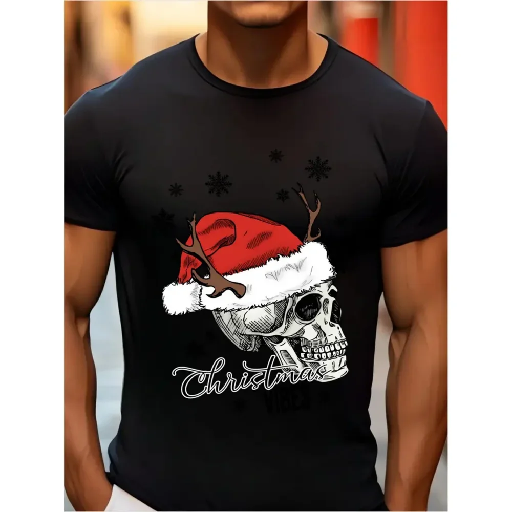 Festival Christmas T-Shirts For Men Skull 3d Print Men's T-Shirt Short Sleeve Casual Fashion Tshirts Men Clothing Christmas Tops