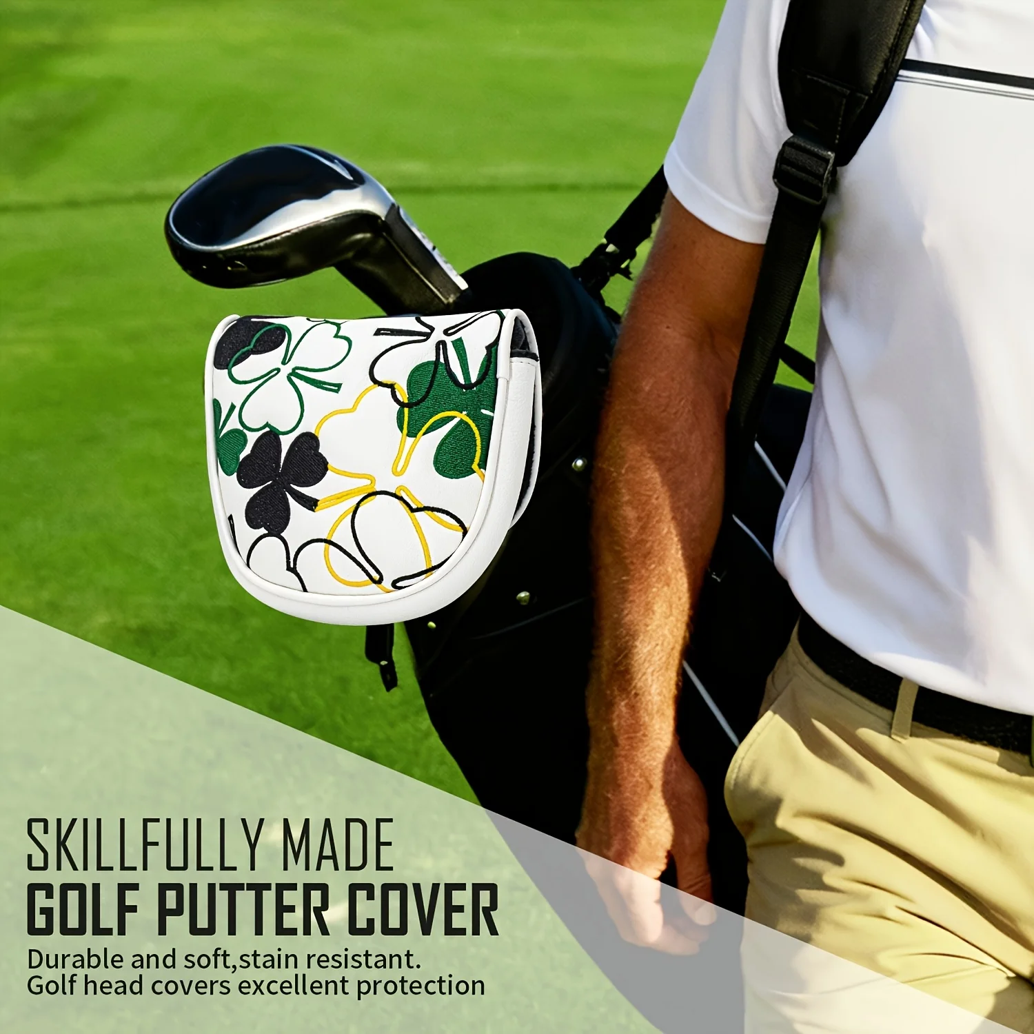 1pc PU Golf Putter Cover with High-End Embroidery Suitable for Mallet Putters, Semi-Circular Head for Club Head view 5