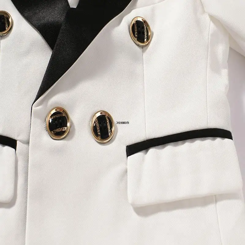 Children White Wedding Suit Kids DIY Jacket Pants Botwtie Photograph Suit Flower Boys Birthday Tuxedo Party Dress Dance Costume