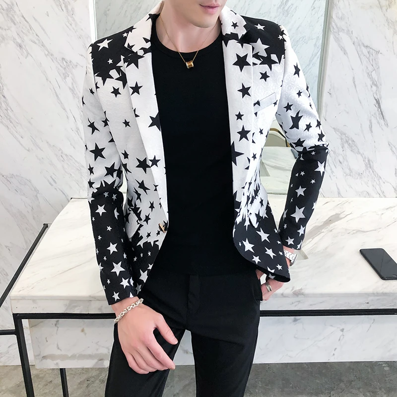 Star Print Slim Fit Blazers 2024 New Men\'s Club Dress Groom Tuxedo Men\'s Formal Wedding Prom Suit Jacket Brand Costume Homme