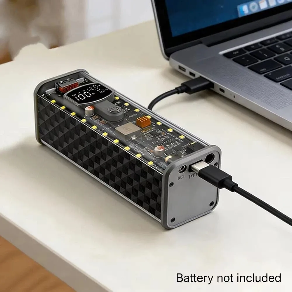 Transparent Power Bank Case LED Screen Digital Display 18650 Battery Storage Box Fast Charging Large Capacity