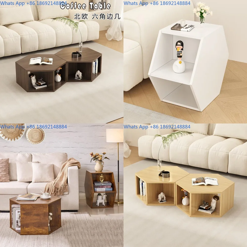 

Simple Hexagon Sofa Side Table Multi Functional Hexagonal Coffee Table with Storage Creative Bedside Cabinet