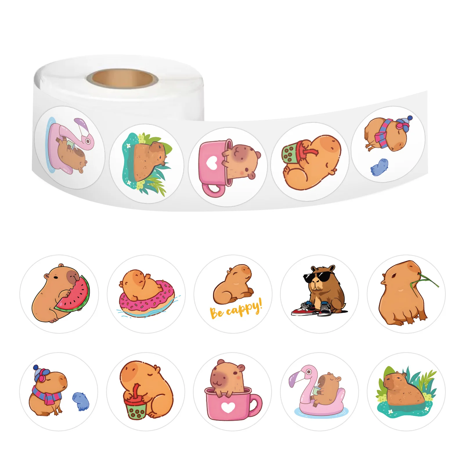100-500pcs Cute Plump Capybara Cartoon Brown Animals Stickers DIY Scrapbook Phone Reward Seal Label Wall Sticker Kid Toy