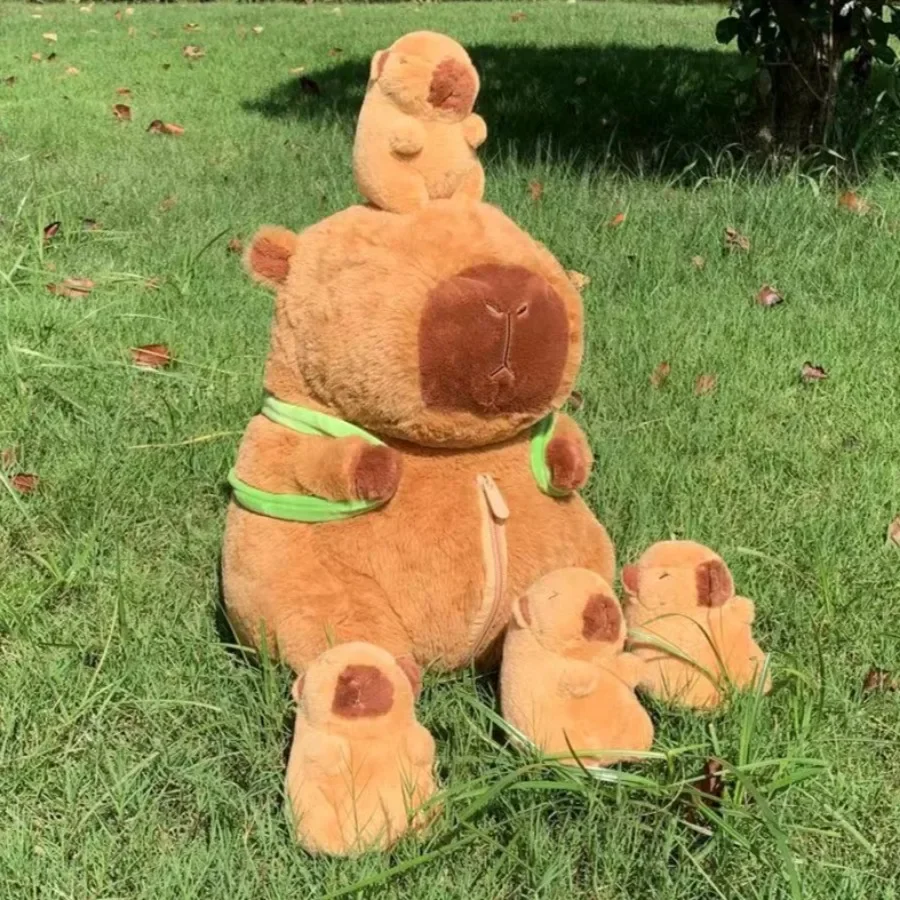 Capybara Plush Toy Set Mommy with 4 Little Capibaras Capibala Plushie Dolls Stuffed Animal Pillow Turtle Backpack Car Decor