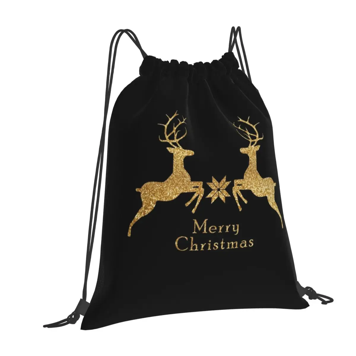 Christmas Gold Deer Backpacks Casual Drawstring Bags Sundries Bag Book Bags for Man Woman School