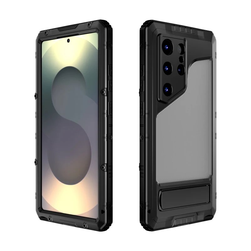 

360°Full Protection Metal Armor Holder Metal+Soft Silicone 3-in-1 Bumper Phone Case For Samsung S25 Ultra S23 S22 S24 Ultra Plus