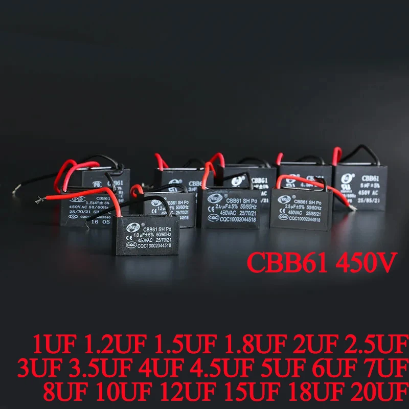CBB61 Fan Starting Capacitor 1uf / 1.2uf/1.5uf/1.8uf/2uf/2.2uf/2.5uf/2.7uf/3uf/3.5uf/4uf/4.5uf/5uf/6uf/7uf/8uf Ceiling Fan Range