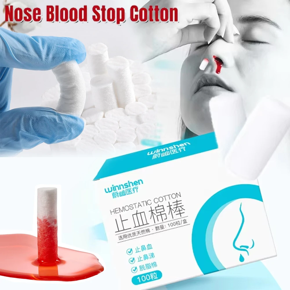 100-500Pcs Nasal Hemostasis Plug Nose Blood Stop Cotton Swab Dental Nose Bleeding Stop Cotton Roll Stops Bleeding Fast for Kids