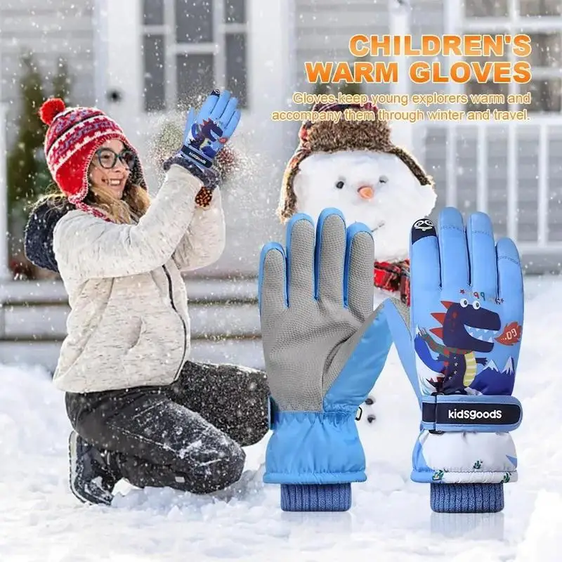 Guantes de cinco dedos para deportes al aire libre, guantes de esquí impermeables, transpirables, gruesos, hebilla ajustable para niños y niñas