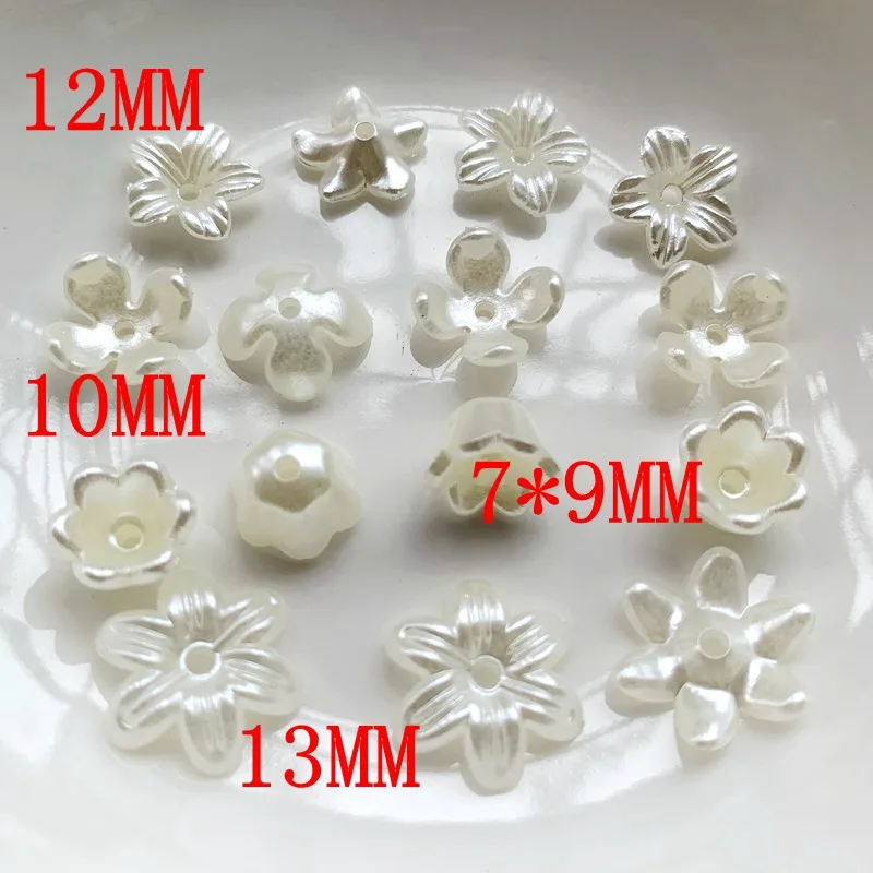 Pearl white ABS flower rhinestone DIY decorative straight hole artificial flowers for wedding accessories dress decals