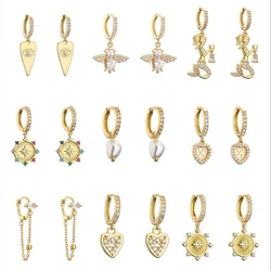 HECHENG,Small Hoop Pendant Earrings For Women Pendientes Mermaid Pearl Heart Star Earring Earrings Korean Jewel