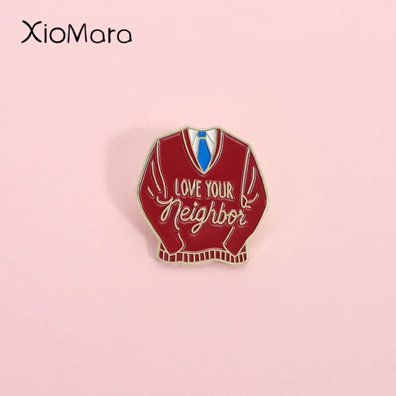

Red V-Neck Sweater Enamel Pin Love Your Neighbor Music Album Mr. Rogers Brooches Lapel Badge Decoration Jewelry Fans Gift