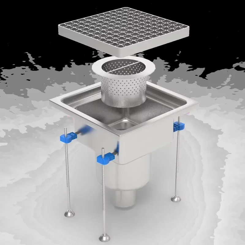 304 Stainless Steel Square Floor Drain Vertical Deodorant Anti Odor Rapid Water Flow for Hotel Restaurant Bathroom Kitchen