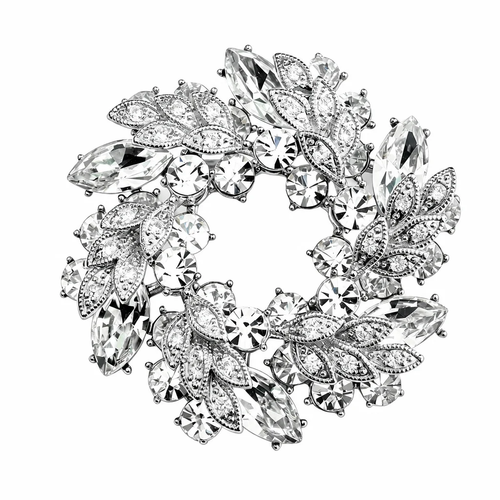 Copper Alloy Brooch Pin for Wedding Party Women Elegant Floral Wreath Jewelry Zirconia Safety Clasp for Coats Sweaters Gift